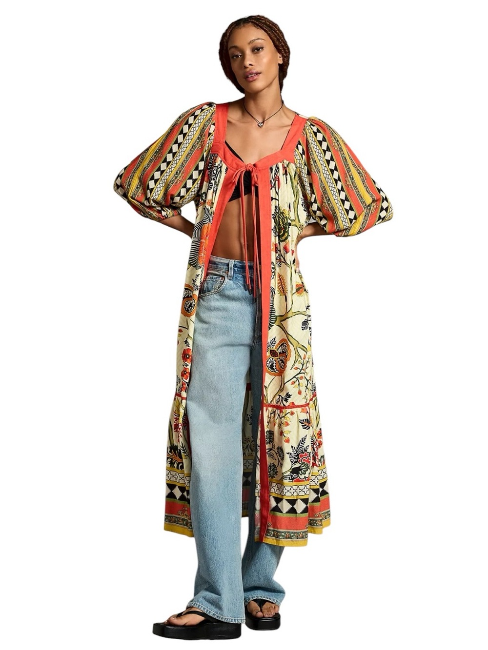 ANTHROPOLOGIE Conditions Apply Tie Front Kimono Floral Boho Size OS NEW
